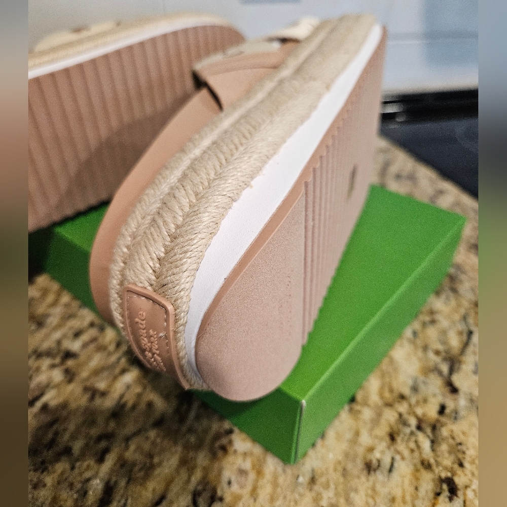 kate spade Beige Cross-Band Platform Espadrille Slides - Picture 6 of 10